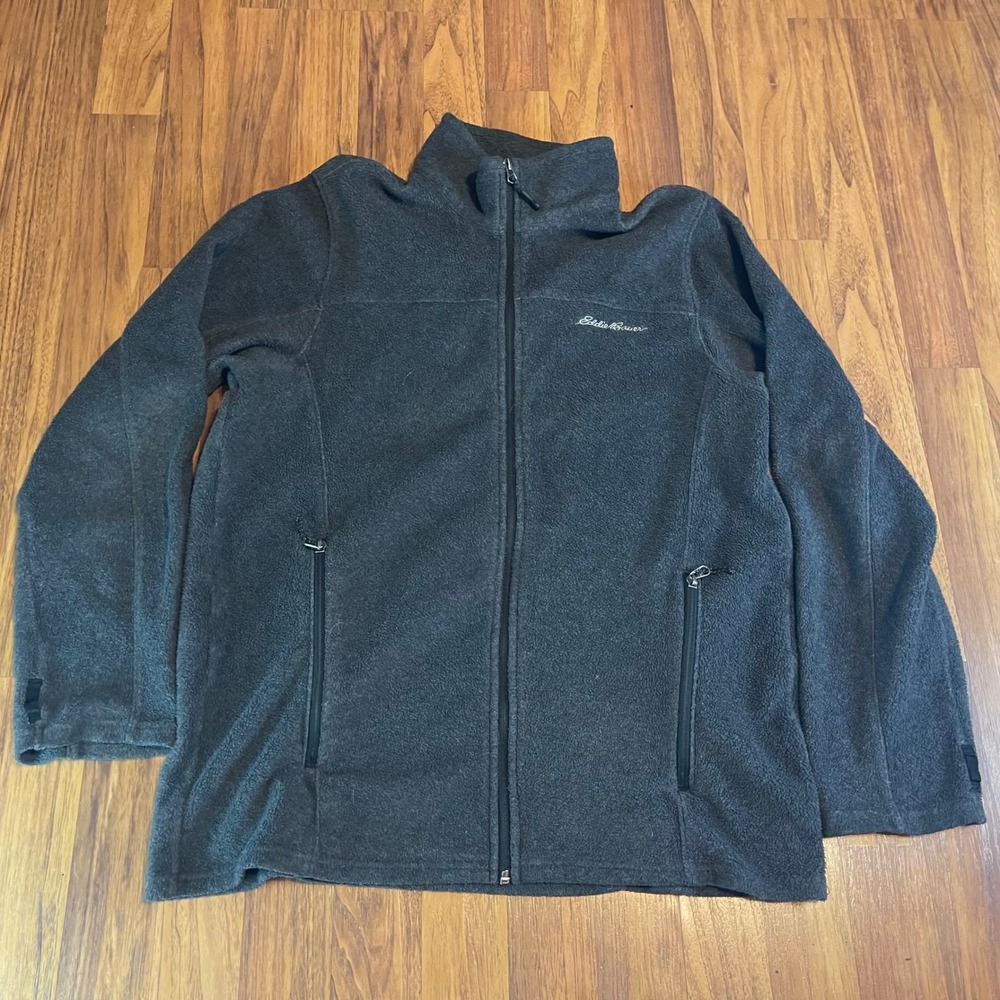 Eddie Bauer Mens Medium Fleece Jacket Charcoal Gray Full Zip Mock Neck Outdoor